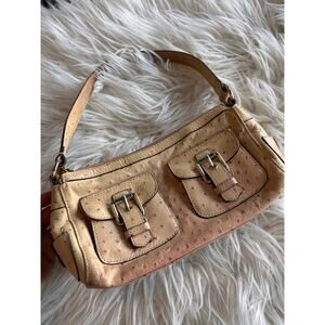 Vintage Dooney & Bourke Women's‎ Ostrich Leather Shoulder Bag Handbag Beige Pink